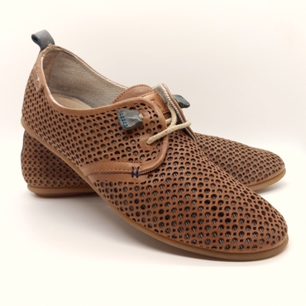 🔥OVER $100+ OFF!🔥37 6.5 7 PIKOLINOS LAZER CUT BROWN LEATHER RUBBER SOLE FLATS